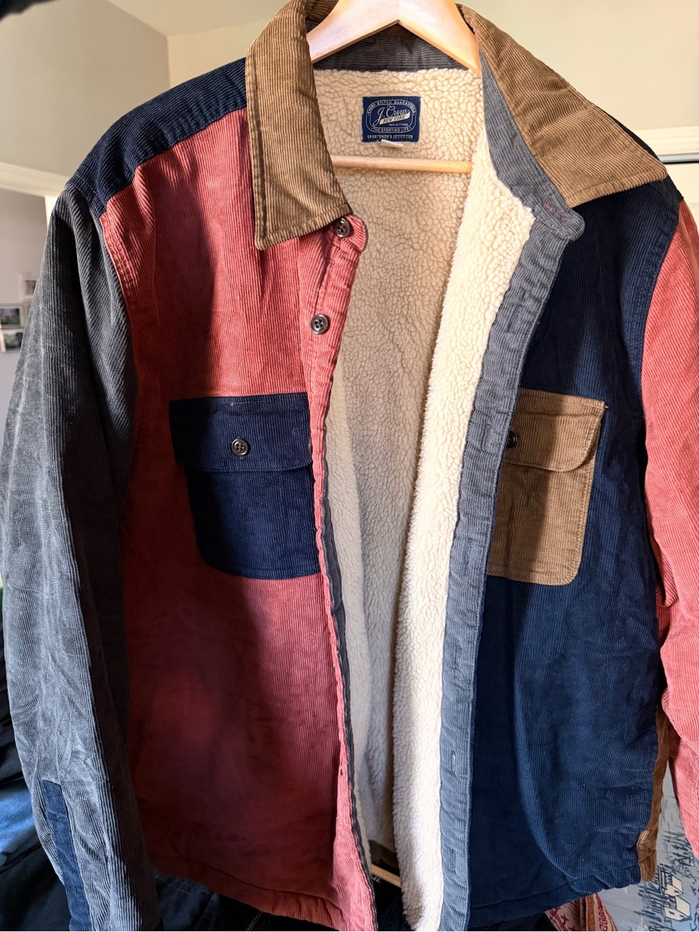 J Crew Corduroy Fleece-Lined Patchwork Jacket - Multicolor